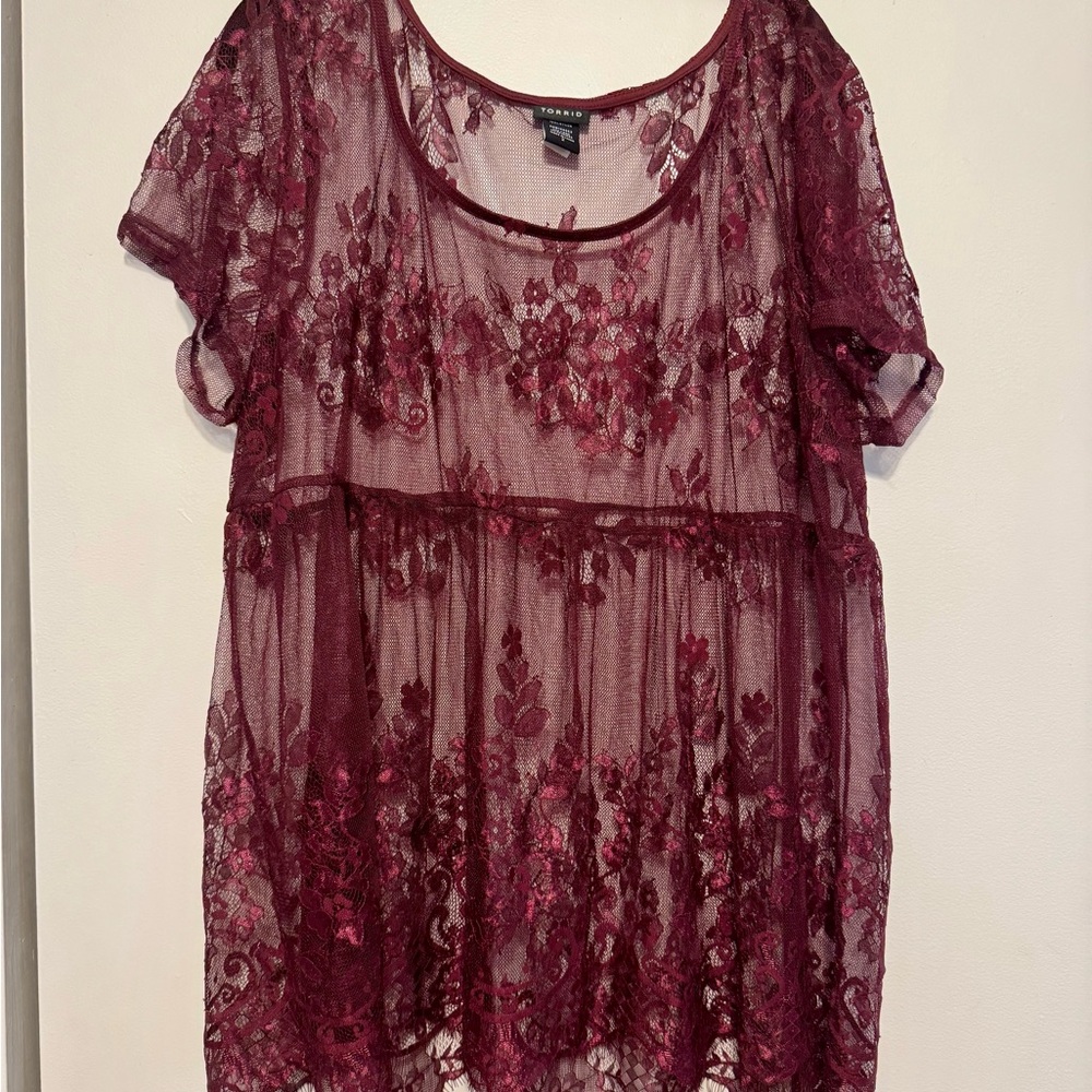 Torrid Burgundy Lace Sheer Top